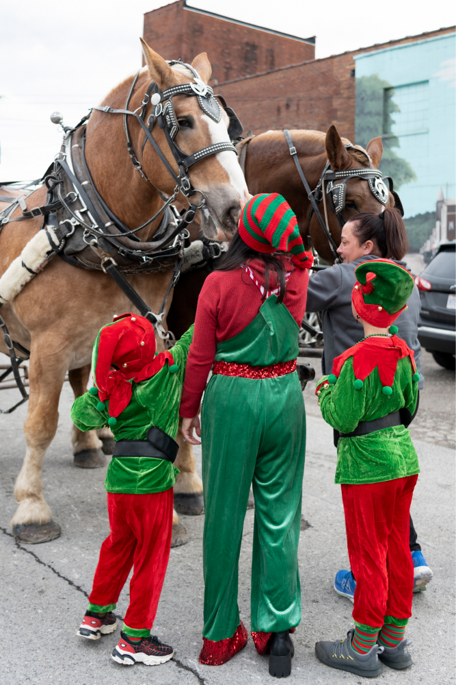 East Palestine Christmas Parade kids petting horse